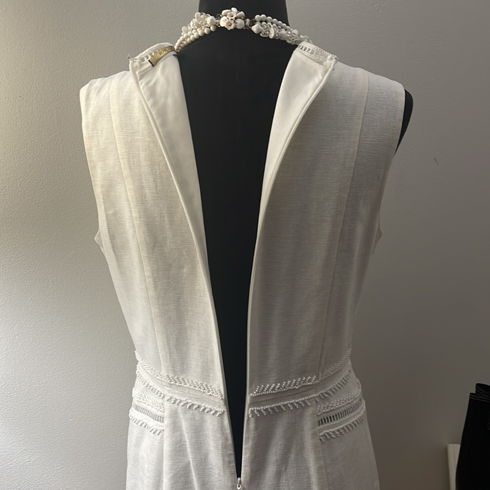 Kobi Halperin White Linen/Cotton Beaded Dress 10 - Picture 11 of 16